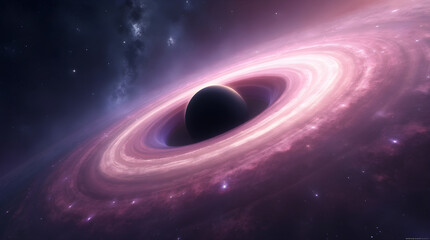 Wall Mural - Spectacular Black Hole with Swirling Purple Pink Accretion Disk in Deep Space Galaxy Cosmic Nebula Astronomy