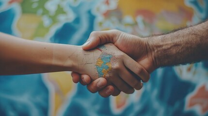 Poster - Hands Joining with Digital Map Background for Global Collaboration