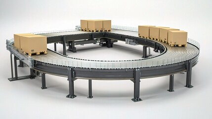 Poster - Advanced Factory Automation System with Conveyor and Cardboard Boxes