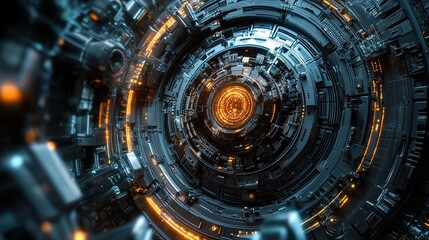 Poster - Futuristic Cybernetic Mechanical Interface with Gears and Lights