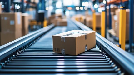 Poster - Automated Conveyor Belt System in High-Tech Warehouse Environment