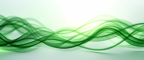 Poster - Elegant flowing green abstract waves on a serene gradient background
