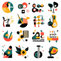 Poster - Abstract collage with geometric shapes and vibrant color blocks in squares