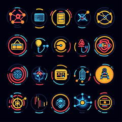 Poster - Futuristic Technology Icon Set: Digital Interface, AI, and Innovation