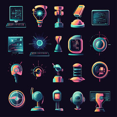Poster - Futuristic Technology Icon Set with Neon Gradients on Black Background