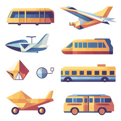 Poster - Geometric Illustration of Airplane, Train, Bus and Other Transportation