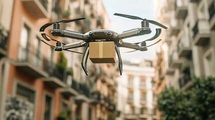 Poster - Futuristic Drone Delivering Packages in Urban Environment Scene
