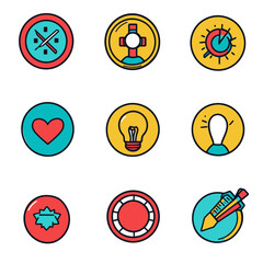 Poster - Set of colorful round icons representing diverse concepts and ideas