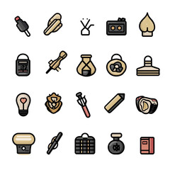 Poster - Assorted Icon Set in Light Style with Tools, Food, and Containers