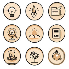 Poster - Business Idea Icons Set on Beige Background Featuring Innovation and Growth