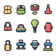 Poster - Collection of colorful icon designs, kettle, lunchbox, lightbulb and more