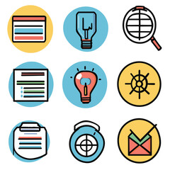 Poster - Business Planning Icons: Strategy, Ideas, Research, Navigation, Messaging