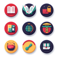 Poster - Vector icon set: Education, reading, global network, security, travel
