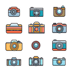 Poster - Collection of colorful camera icons in vector format on white backdrop