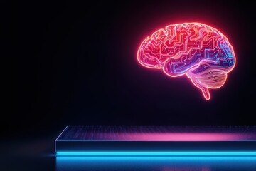 Poster - Futuristic Concept of Artificial Intelligence with Neon Brain and Circuit Pattern Design