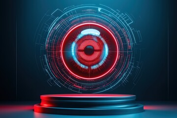 Poster - detailed biotechnology concept illustration with futuristic circular design and vibrant colors