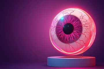 Poster - detailed biotechnology concept illustration of an eye with neon colors and intricate design