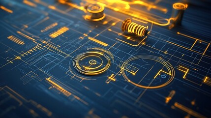 Poster - Detailed Blueprint of Futuristic Mechanical Project in 3D Design