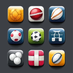 Poster - Sports app icons showcase soccer baseball rugby and billiards game