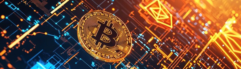 Poster - Cryptocurrency Investment Concept with Floating Bitcoin and Digital Network Background
