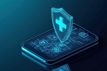 Poster - Holographic Shield Displayed on Smartphone for Enhanced Digital Security Concept