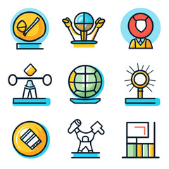 Poster - Business icons showing global vision, security, balance, and achievement