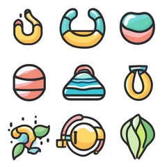 Poster - Assorted Icon Set with Stylized Objects and Abstract Designs in Bold Colors