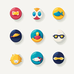 Poster - Colorful Round Icons Featuring Fish, Anchor, Pacifier, and Glasses on White