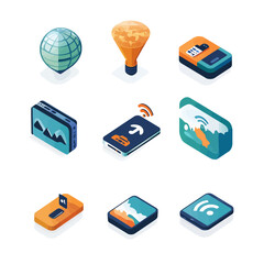 Poster - Global Network Tech Devices Vector Isometric Icons for Innovation Design