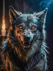 Wall Mural - surreal demonic wolf in studio lighting for halloween.