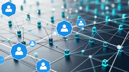 Poster - Exploration of network connections through data points on a white background highlighting digital interconnectivity, Network connections and data points over white background with blue lines