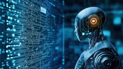 Poster - Futuristic Healthcare Technology Concept Featuring Digital Billboards and Advanced Robotics
