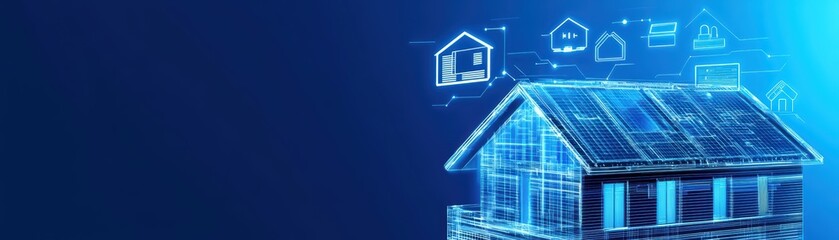 Poster - Futuristic Smart Home Energy Concept with Solar Panels and Digital Interface Elements