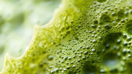 Poster - Oxygen bubbles forming on the surface of vibrant green algae during photosynthesis, creating a textured and lively natural scene that highlights the beauty of aquatic life