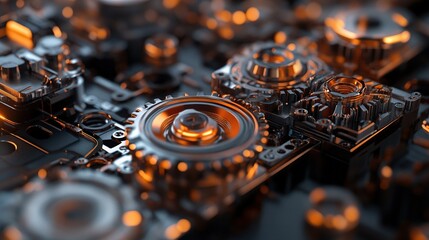 Poster - Intricate Cybernetic Gears and Mechanical Interfaces in Detail