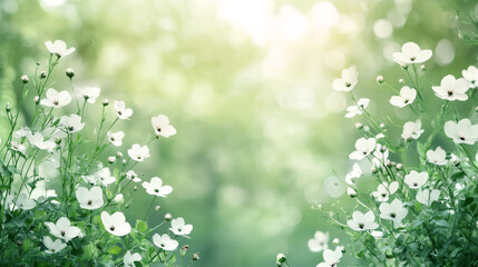 Aufkleber - White blossoms emerging against lush greenery, embodying springtime tranquility and natural delicacy