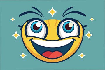 Poster - Bright and cheerful vector illustration of a happy face with sparkling eyes and a wide smile, perfect for conveying joy and positivity in designs