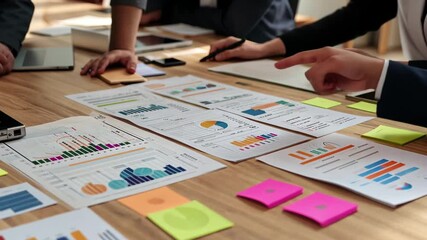 Poster - colleagues collaborating on data processing and analysis with charts and diagrams in a workspace, da