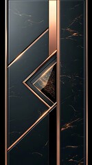 Aufkleber - Sophisticated Black Marble Design with Copper Geometric Accents and Refined Sparkle