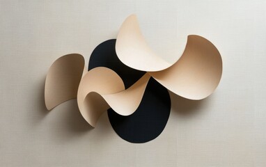 Poster - Beige Paper Shapes And Black Circle On Gray Textured Background
