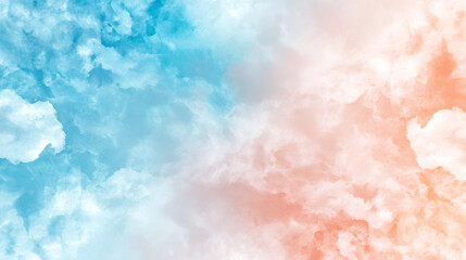 Poster - Watercolor sky painting featuring fluffy clouds blending vibrant blue and soft orange tones