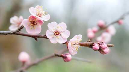 Poster - Delicate pink blossoms adorning tree branch, symbolizing springtime renewal and natural beauty