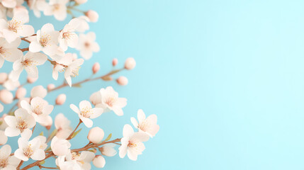 Aufkleber - Delicate cherry blossoms branching against pastel blue backdrop, symbolizing springtime renewal and seasonal freshness