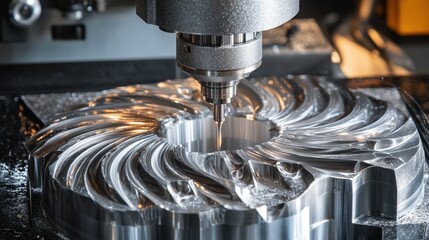 Poster - A CNC milling machine carving a complex gear with precise detailing