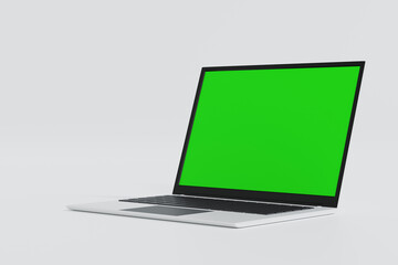 Wall Mural - laptop open to show green screen and close up display, application website present, 3d rendering
