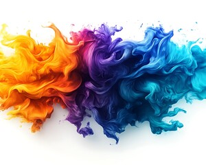 Poster - Vibrant wisps of colorful ink merging on a white background