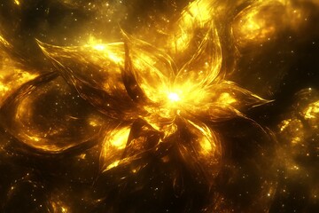 Wall Mural - A Glowing Golden Flower Illuminates Dark Cosmic Background Elements