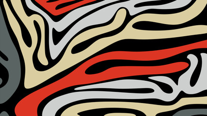 Poster - Abstract curved line background red,black,white,yellow. Abstract wave line pattern texture