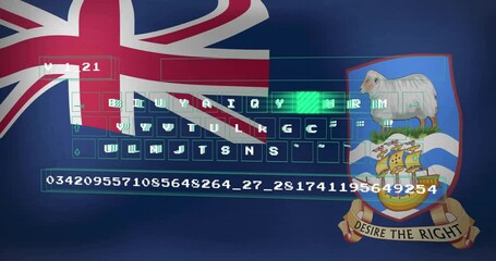 Poster - British flag and coat of arms with digital data and keyboard overlay animation