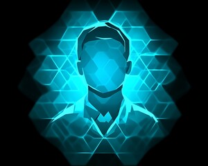Aufkleber - Glowing Geometric Illustration of a Human Silhouette Against Black Background